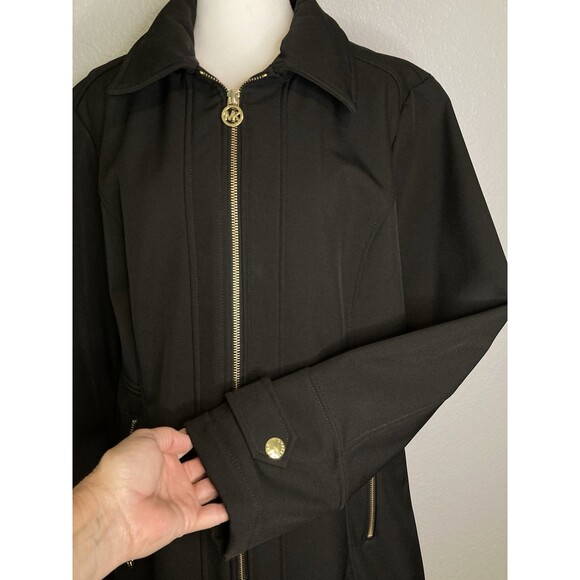 Michael Kors Womens Size XL Black Full-Zip Jacket Pockets Long Sleeve Gold Logo - Picture 6 of 10